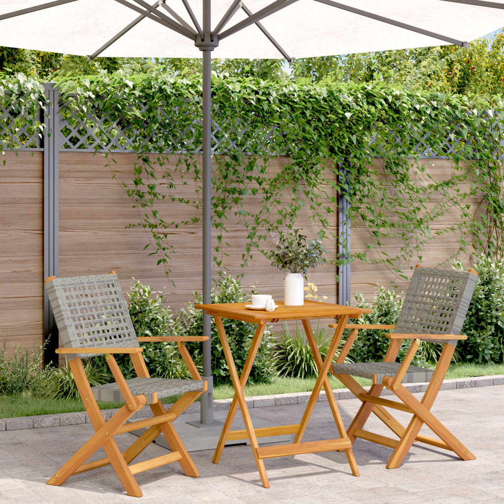 Ensemble de bistro 3 pcs gris résine tressée et bois massif - XIOS