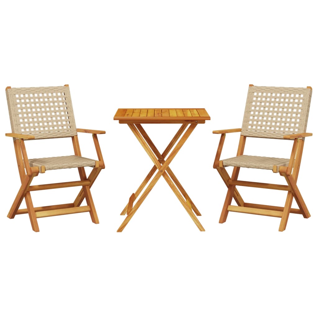 Ensemble de bistro 3 pcs beige résine tressée et bois massif - XIOS