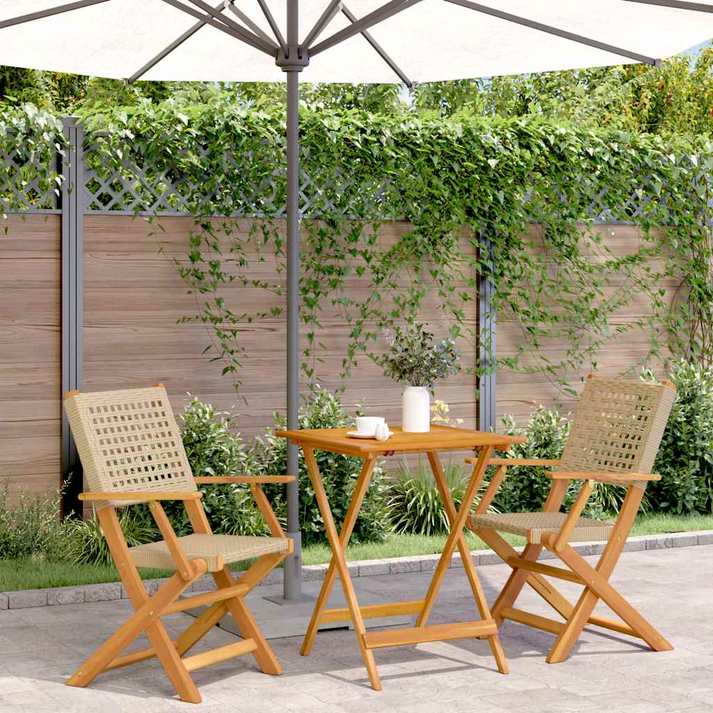Ensemble de bistro 3 pcs beige résine tressée et bois massif - XIOS