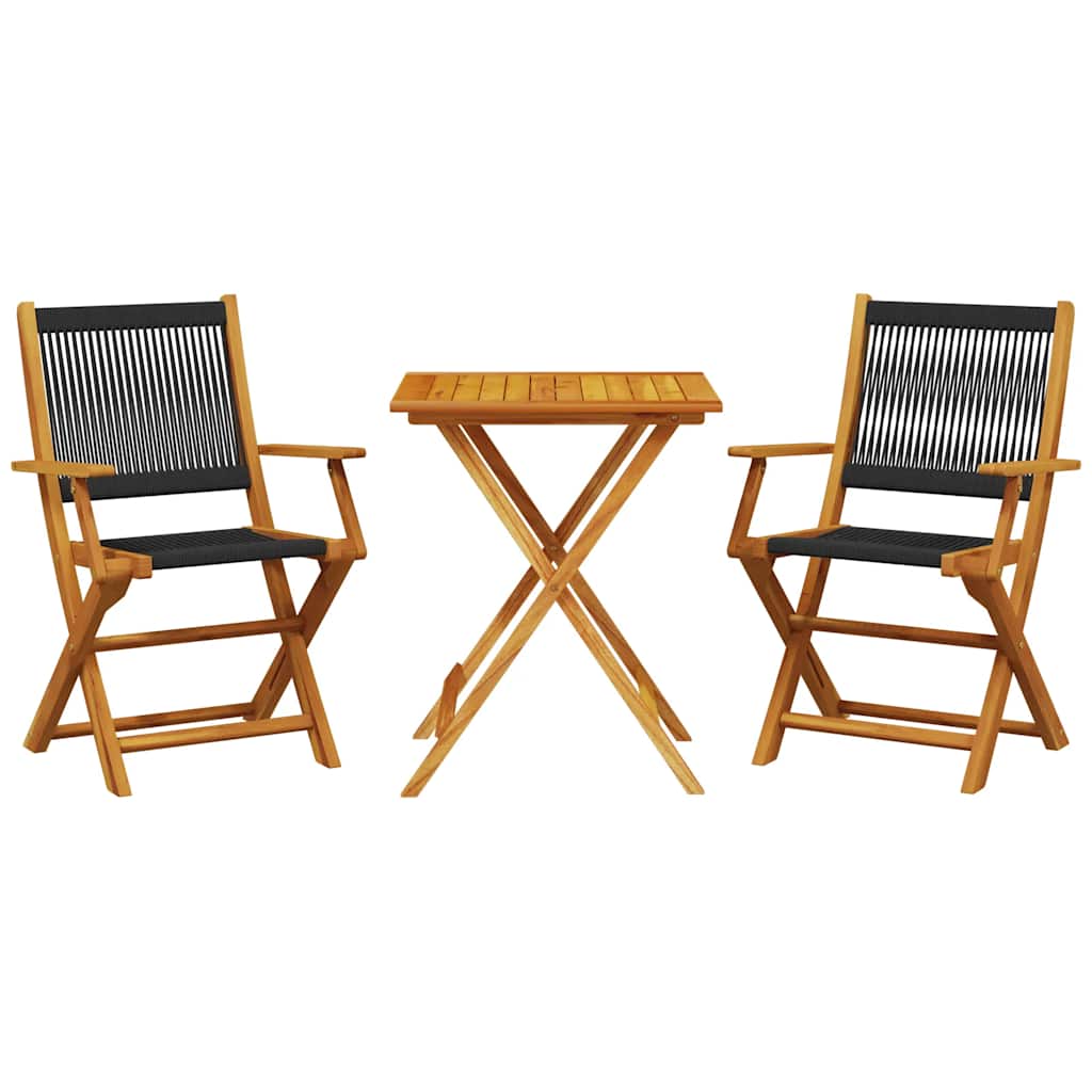 Ensemble de bistro 3 pcs noir polypropylène et bois massif - XIOS