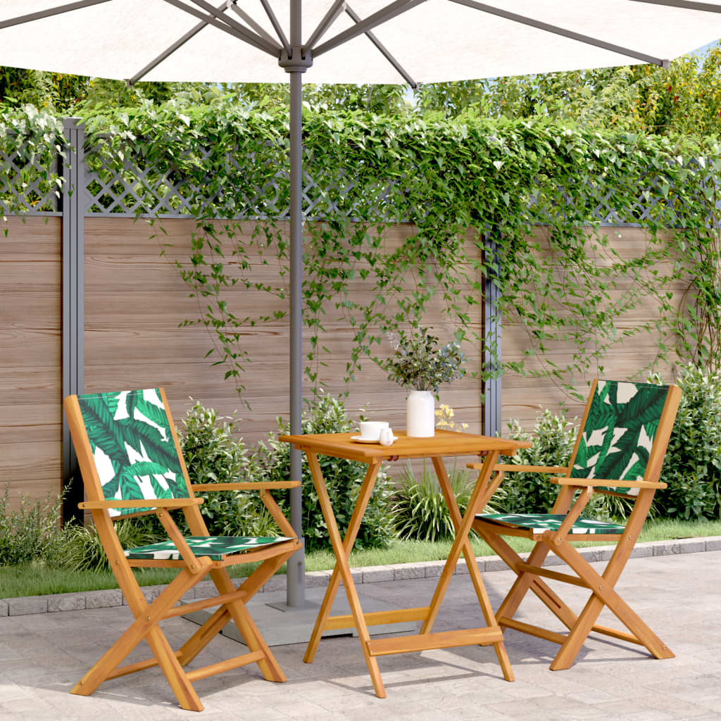 Ensemble de bistro 3 pcs motif de feuilles tissu et bois massif - XIOS