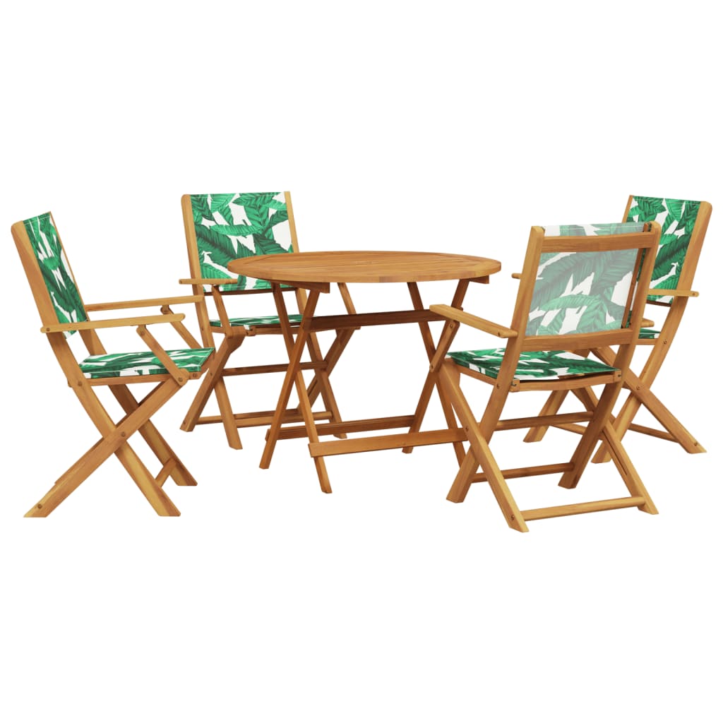 Ensemble à manger de jardin 5 pcs motif de feuilles tissu bois - XIOS