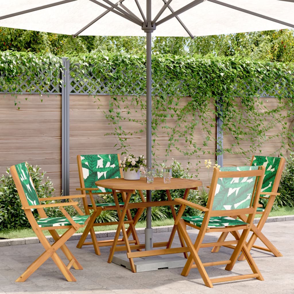 Ensemble à manger de jardin 5 pcs motif de feuilles tissu bois - XIOS