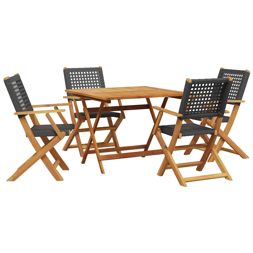 Ensemble à manger de jardin 5 pcs résine tressée et bois massif - XIOS