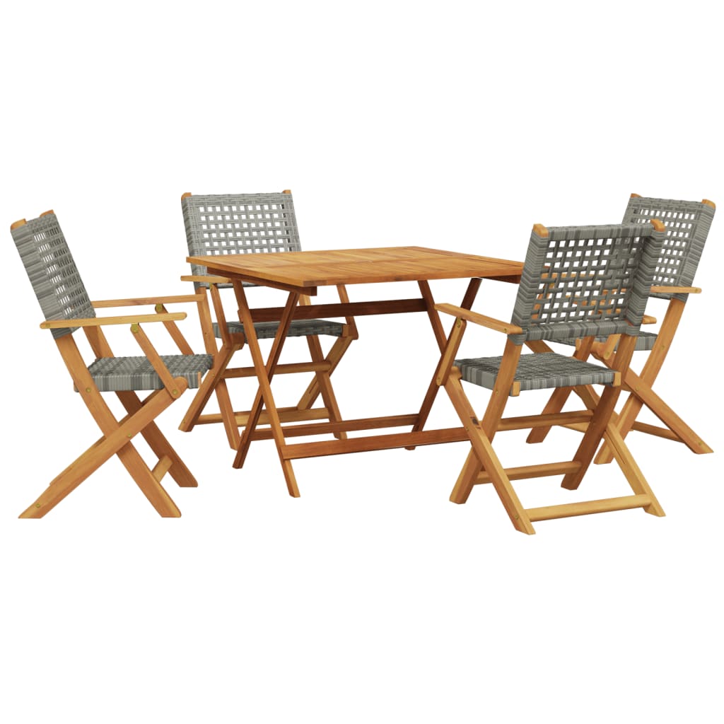 Ensemble à manger de jardin 5 pcs résine tressée et bois massif - XIOS