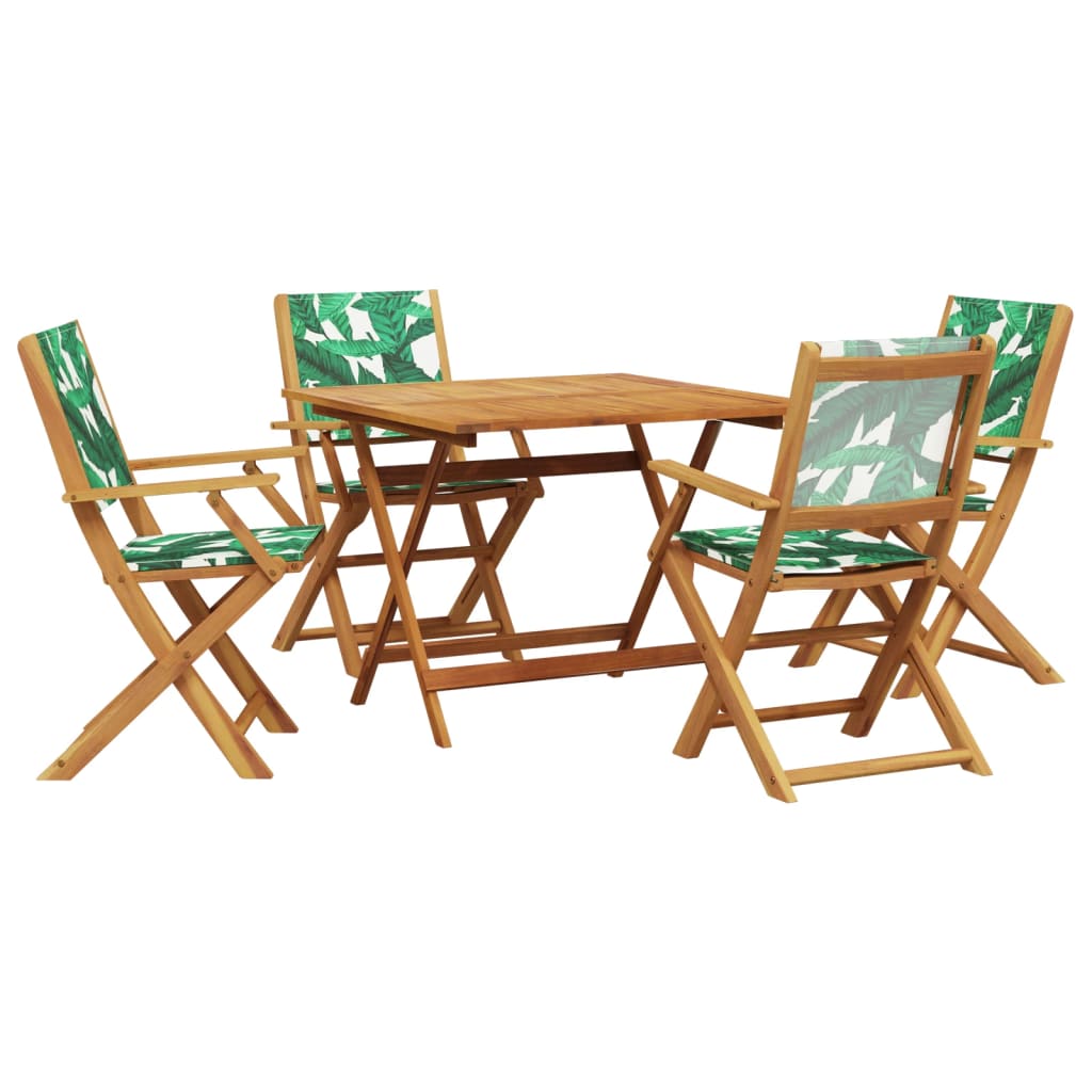 Ensemble à manger de jardin 5 pcs motif de feuilles tissu bois - XIOS