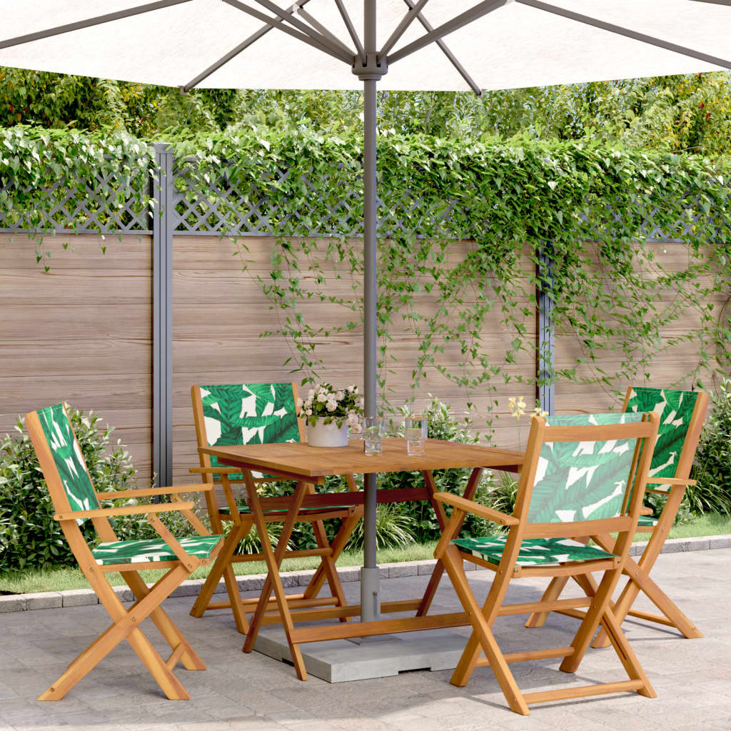 Ensemble à manger de jardin 5 pcs motif de feuilles tissu bois - XIOS