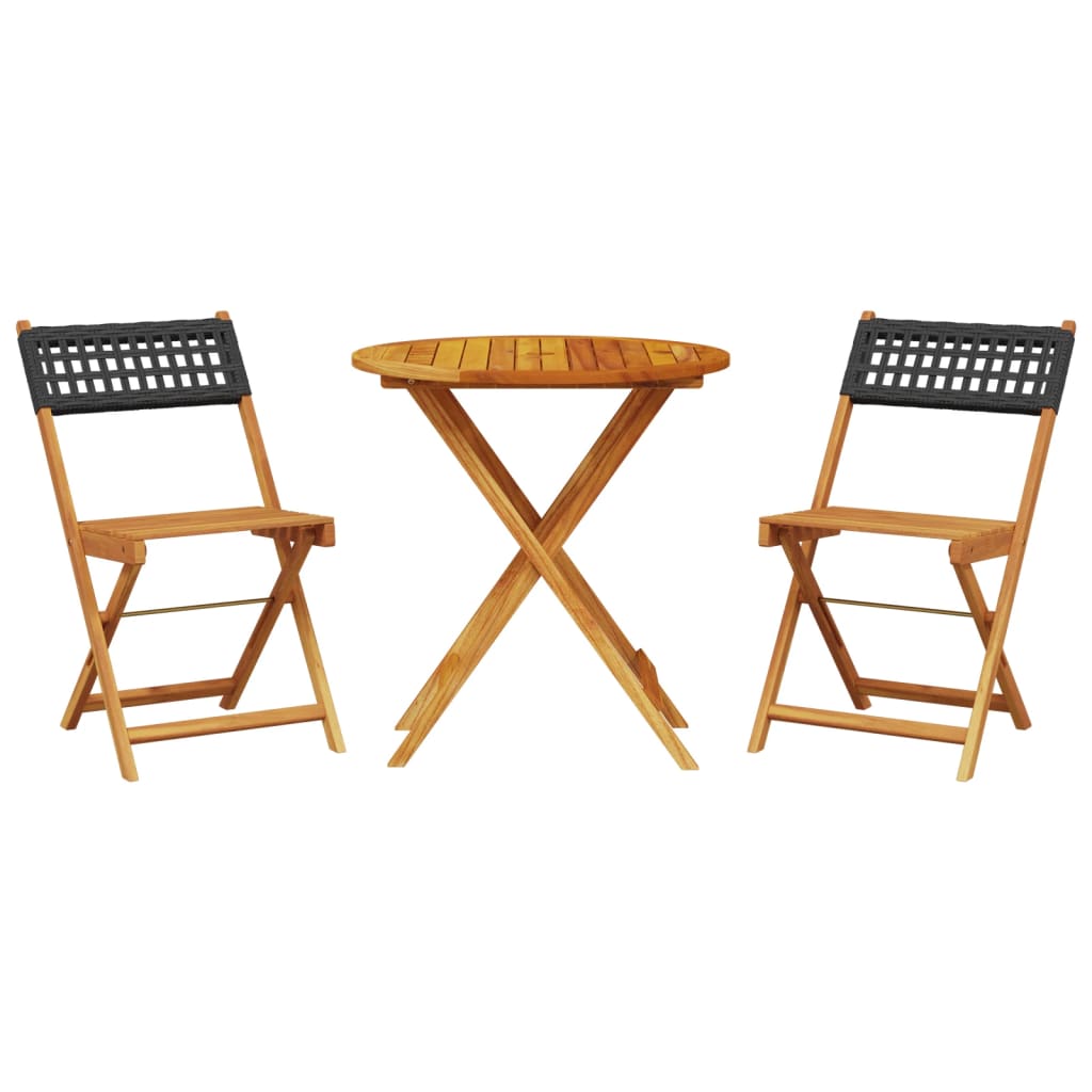 Ensemble de bistro 3 pcs noir résine tressée et bois massif - XIOS