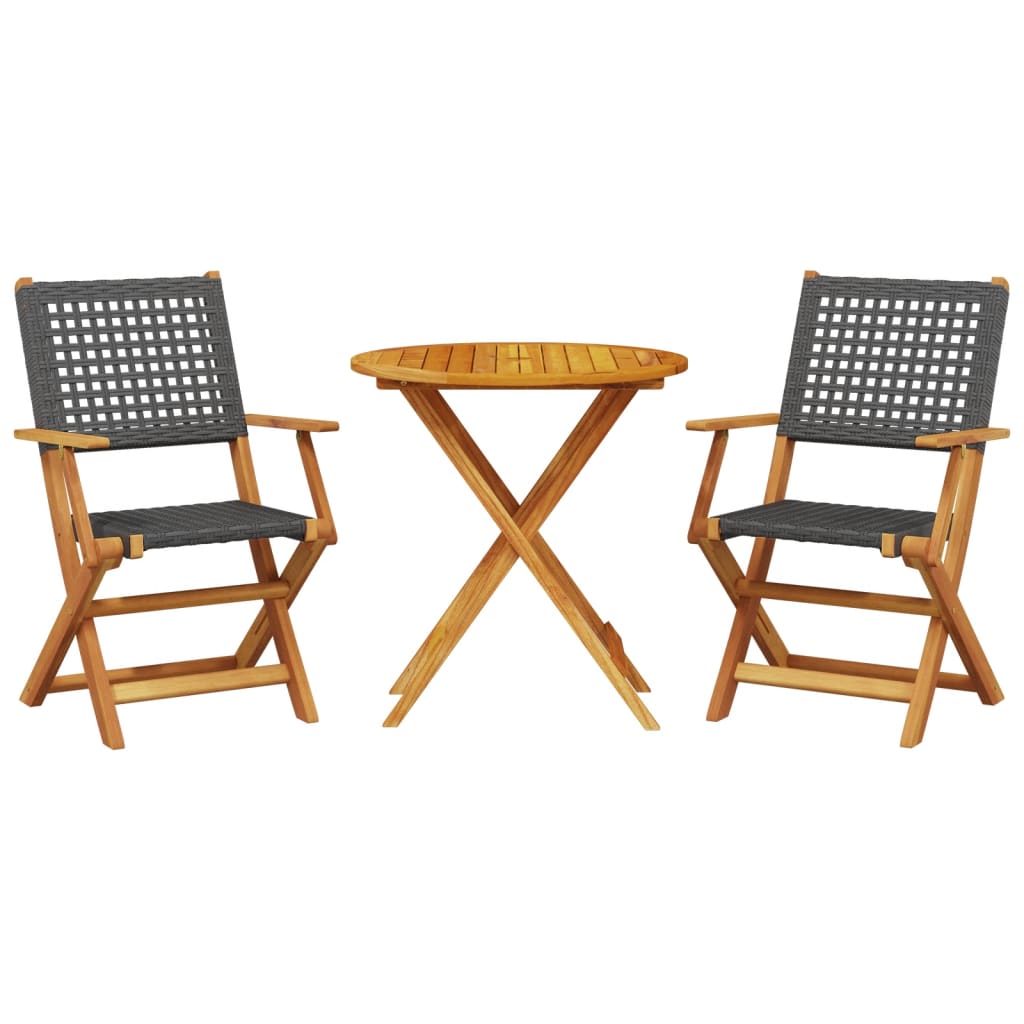 Ensemble de bistro 3 pcs noir résine tressée et bois massif - XIOS