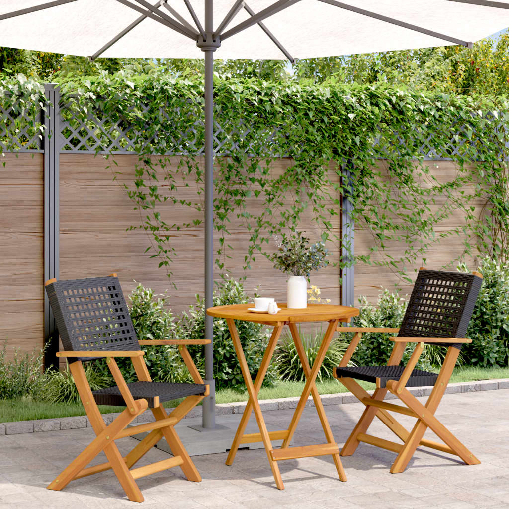 Ensemble de bistro 3 pcs noir résine tressée et bois massif - XIOS