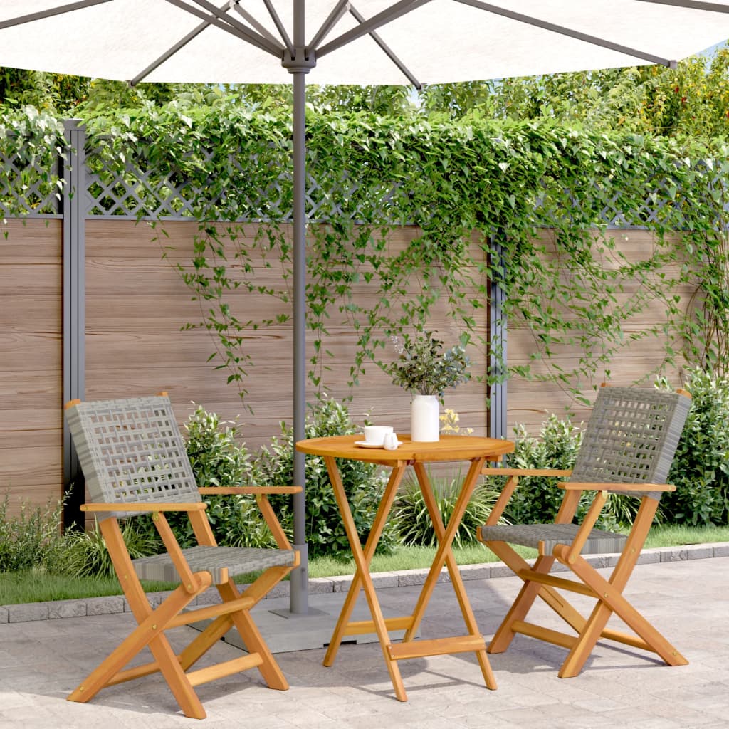 Ensemble de bistro 3 pcs gris résine tressée et bois massif - XIOS