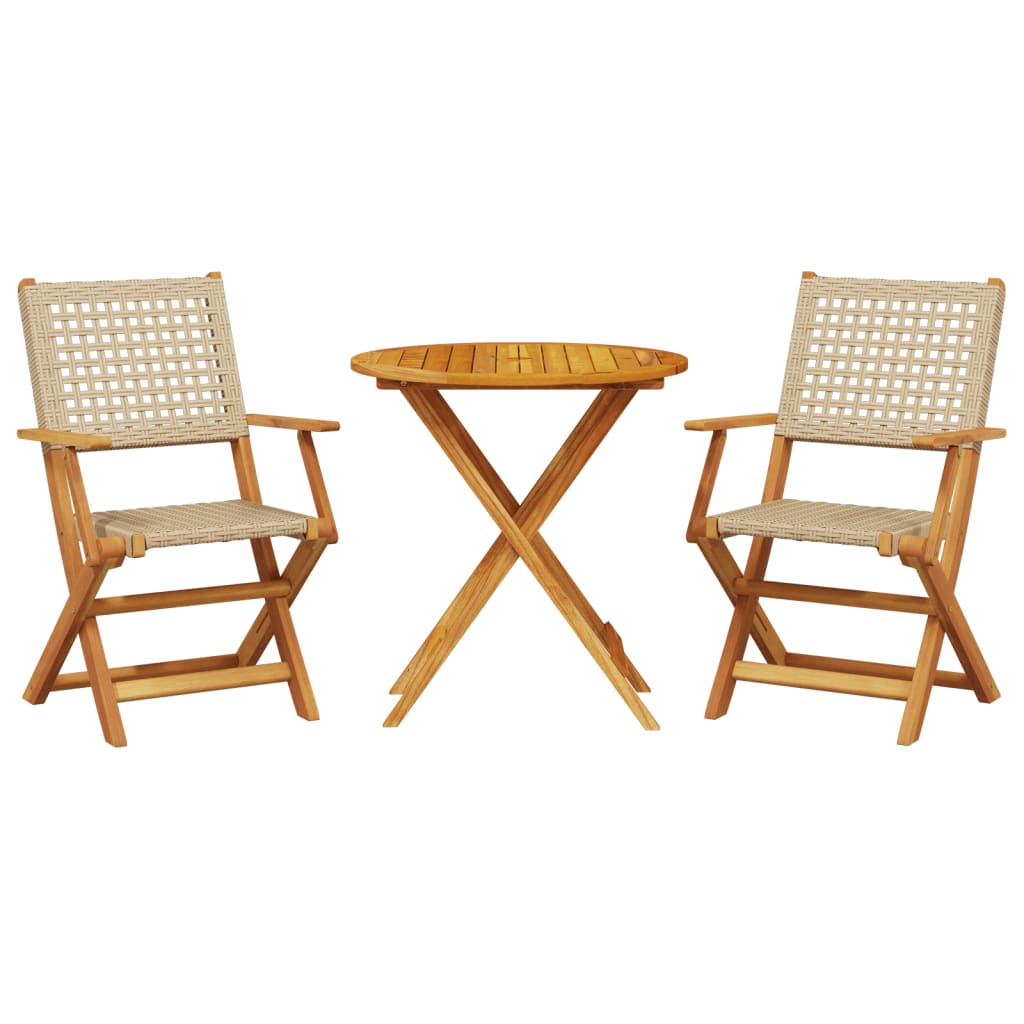 Ensemble de bistro 3 pcs beige résine tressée et bois massif - XIOS