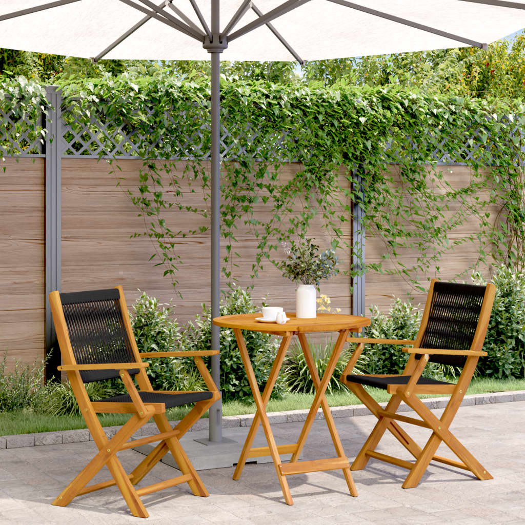Ensemble de bistro 3 pcs noir polypropylène et bois massif - XIOS