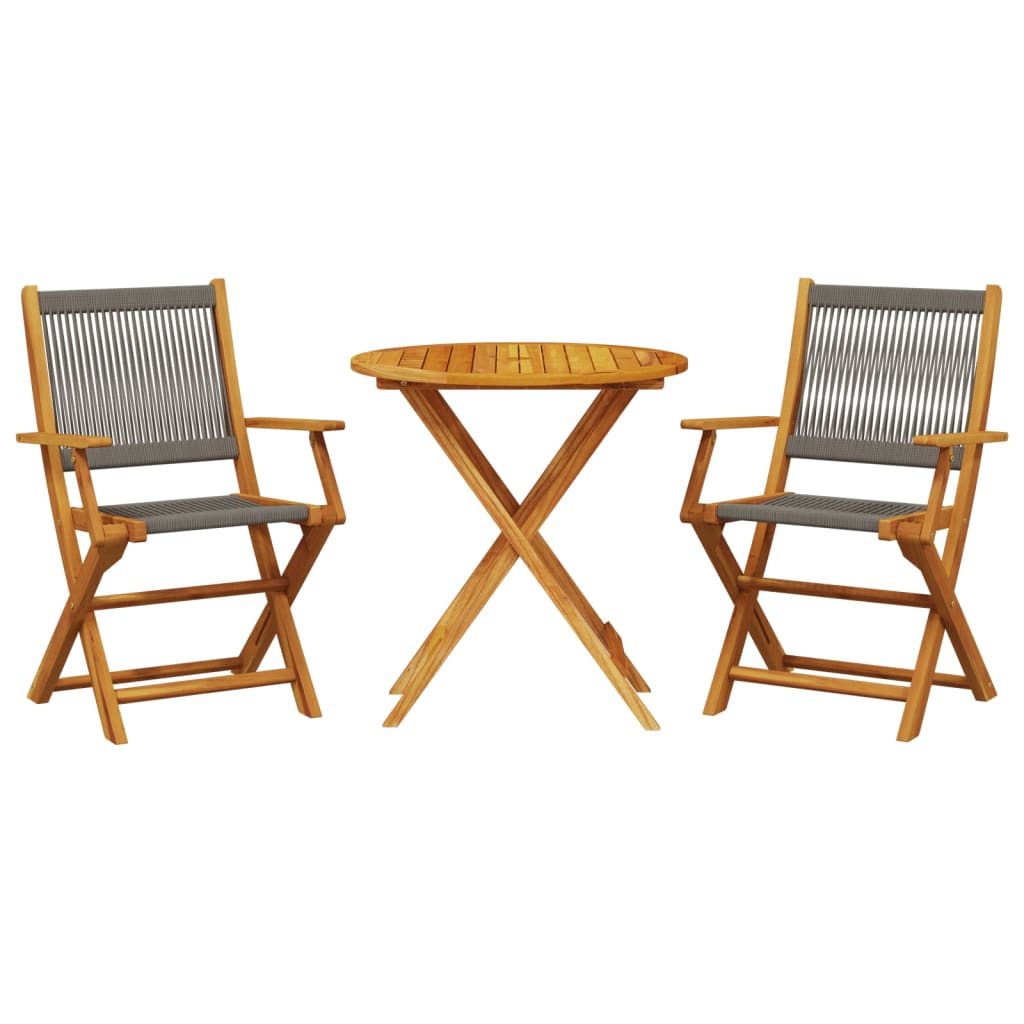 Ensemble de bistro 3 pcs gris polypropylène et bois massif - XIOS