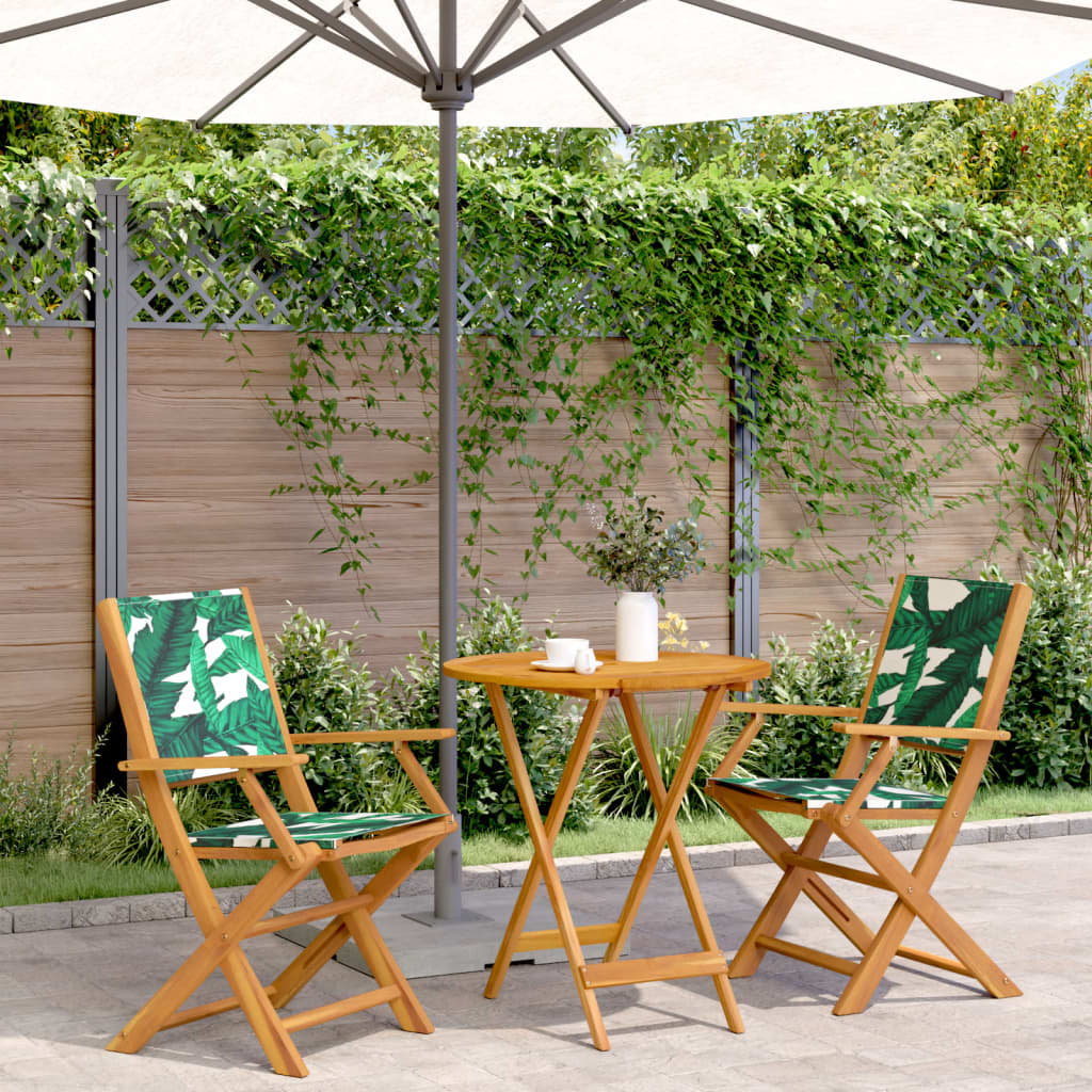 Ensemble de bistro 3 pcs motif de feuilles tissu et bois massif - XIOS