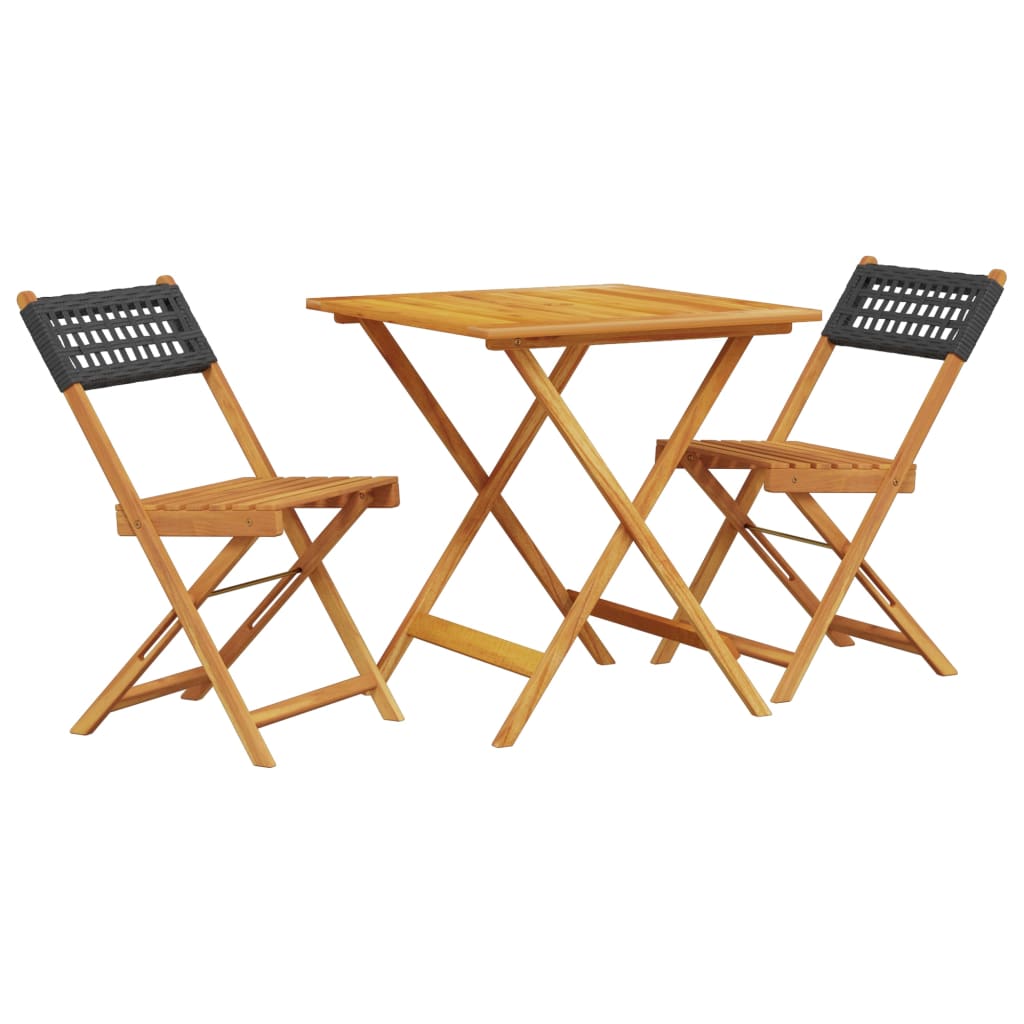 Ensemble de bistro 3 pcs noir résine tressée et bois massif - XIOS