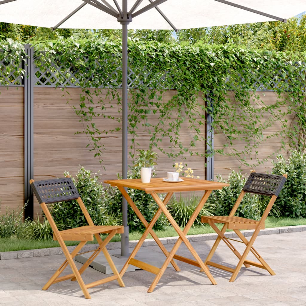 Ensemble de bistro 3 pcs noir résine tressée et bois massif - XIOS