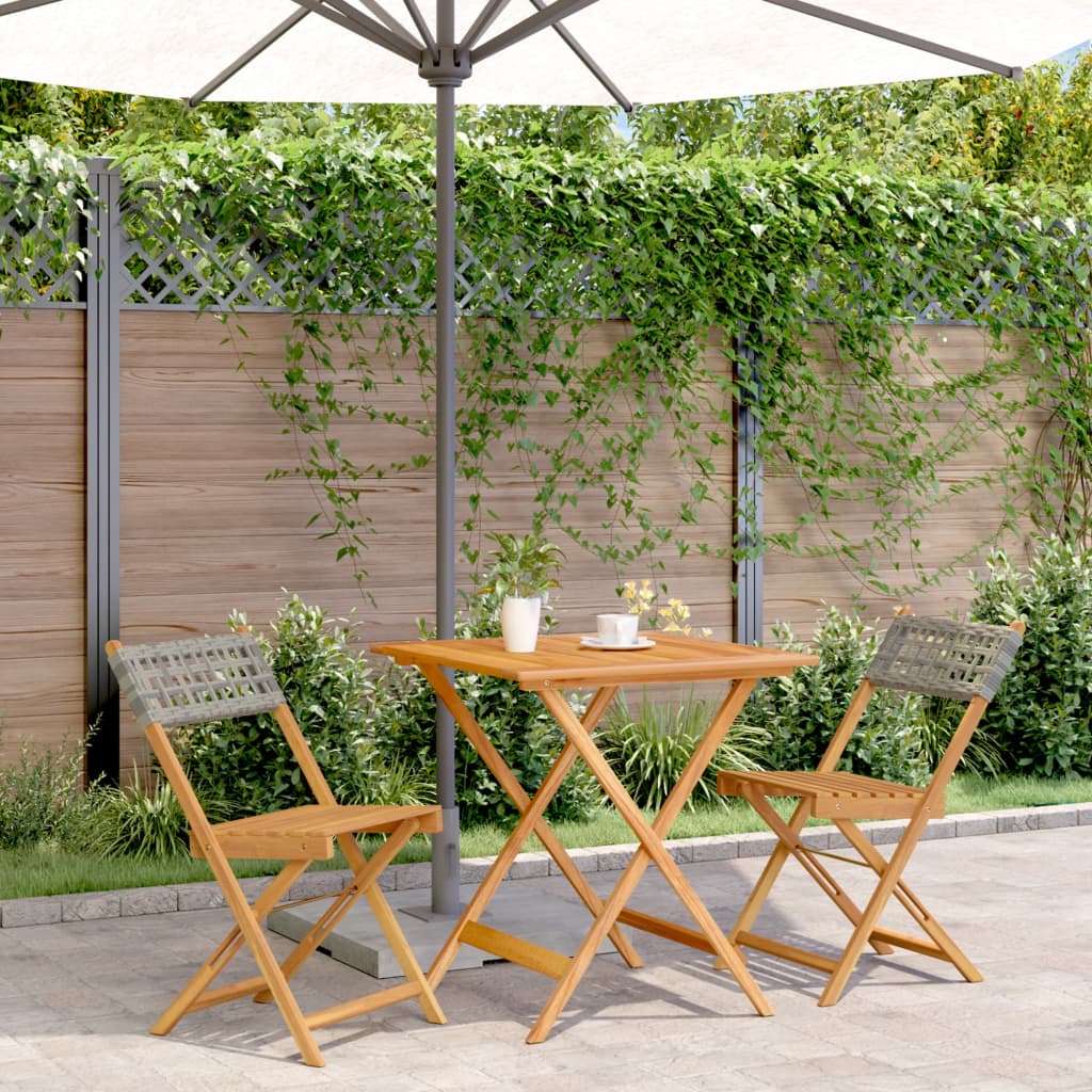 Ensemble de bistro 3 pcs gris résine tressée et bois massif - XIOS