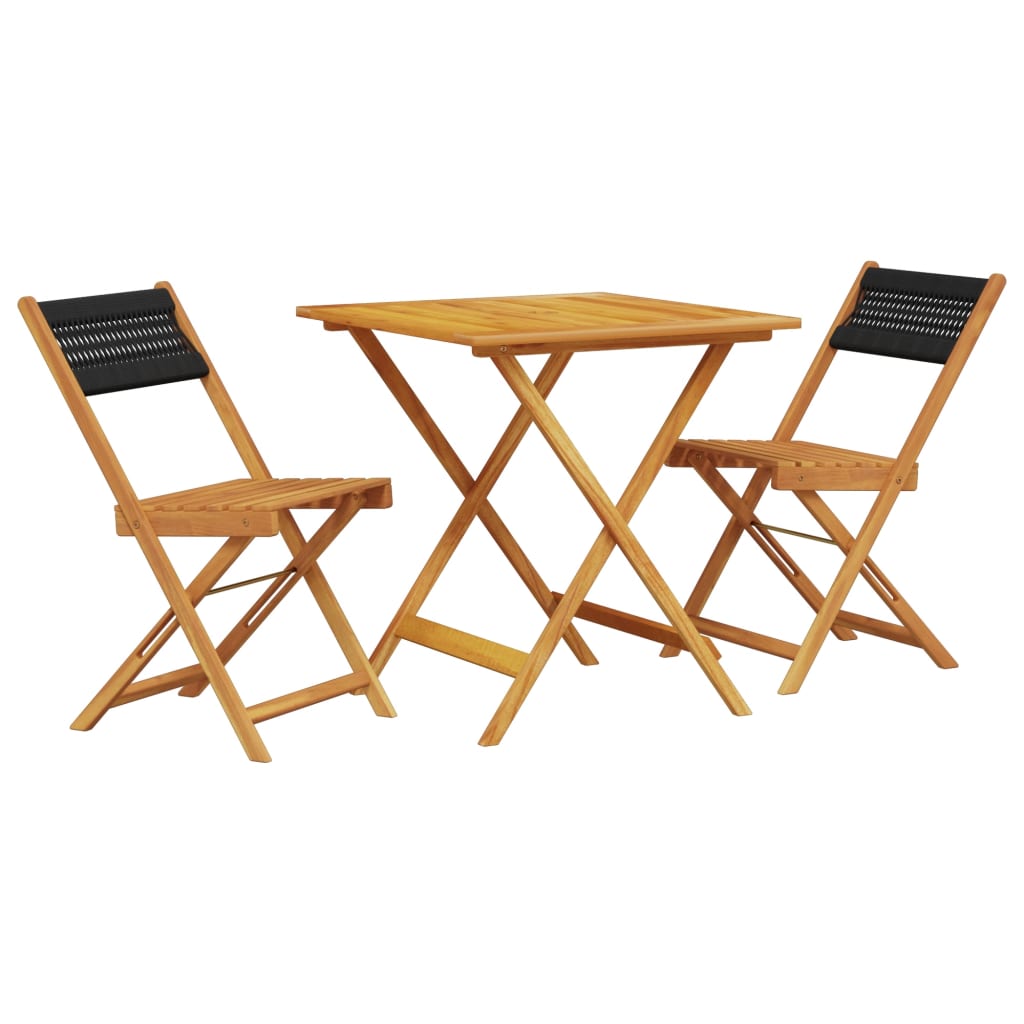 Ensemble de bistro 3 pcs noir polypropylène et bois massif - XIOS