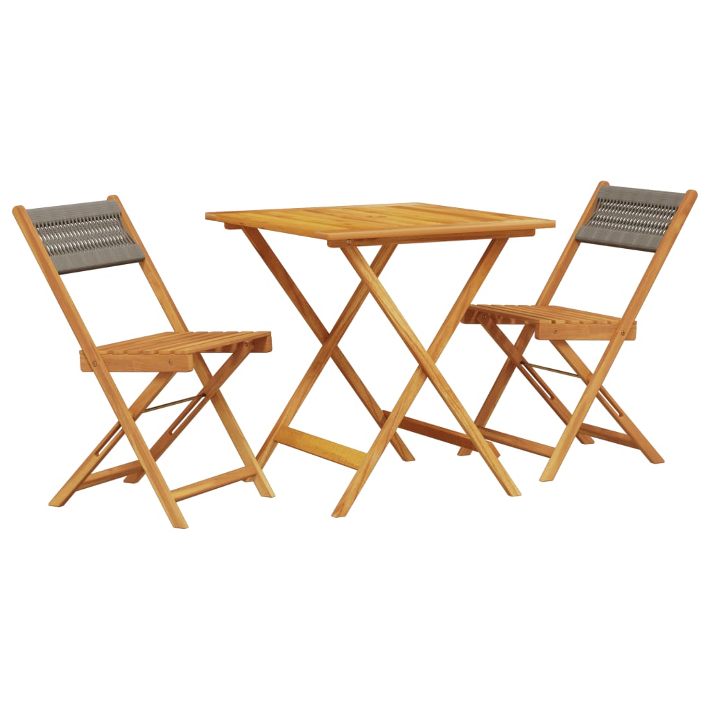 Ensemble de bistro 3 pcs gris polypropylène et bois massif - XIOS