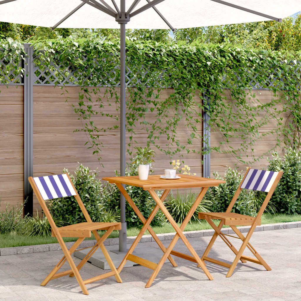 Ensemble de bistro 3 pcs bleu et blanc tissu et bois massif - XIOS