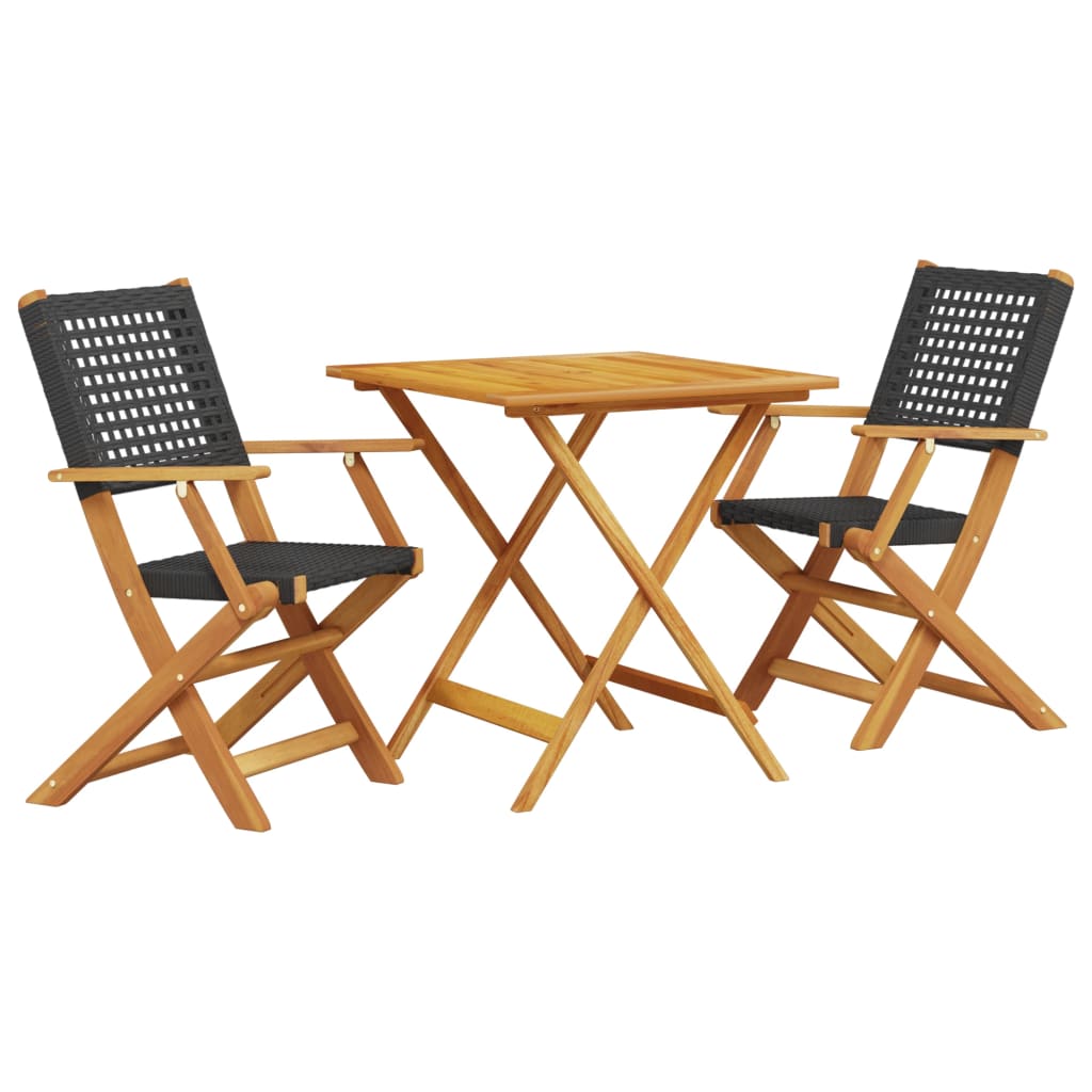 Ensemble de bistro 3 pcs noir résine tressée et bois massif - XIOS