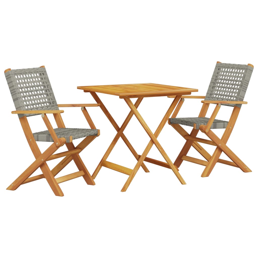 Ensemble de bistro 3 pcs gris résine tressée et bois massif - XIOS