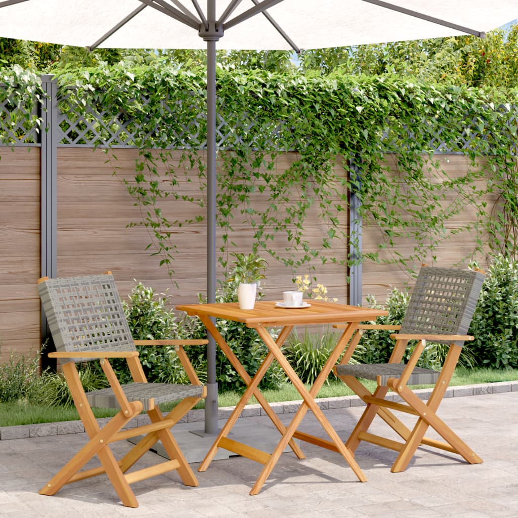 Ensemble de bistro 3 pcs gris résine tressée et bois massif - XIOS