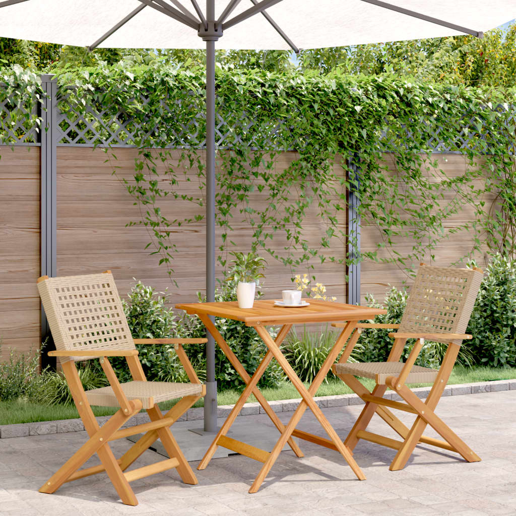 Ensemble de bistro 3 pcs beige résine tressée et bois massif - XIOS