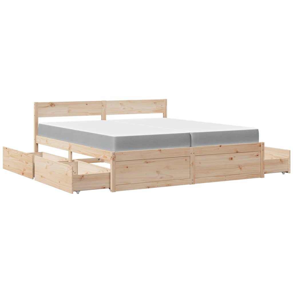 Lit avec tiroirs et matelas 200x200 cm bois massif de pin - XIOS