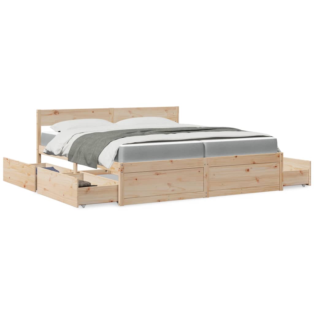 Lit avec tiroirs et matelas 200x200 cm bois massif de pin - XIOS