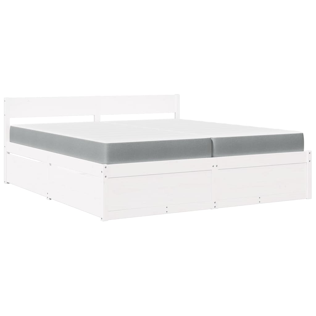 Lit avec tiroirs et matelas blanc 200x200 cm bois massif de pin - XIOS