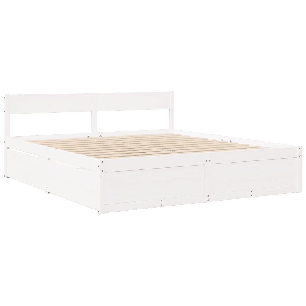 Lit avec tiroirs et matelas blanc 200x200 cm bois massif de pin - XIOS