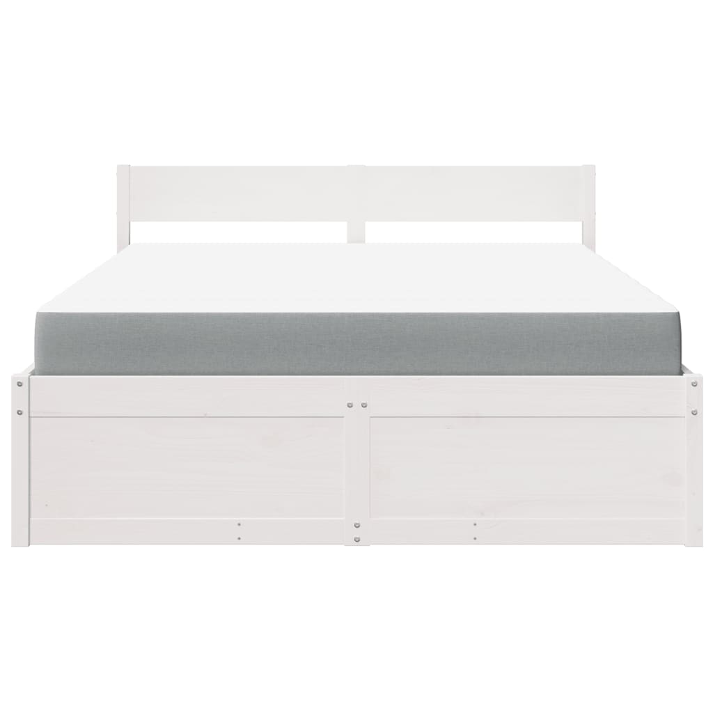 Lit avec tiroirs et matelas blanc 160x200 cm bois massif de pin - XIOS
