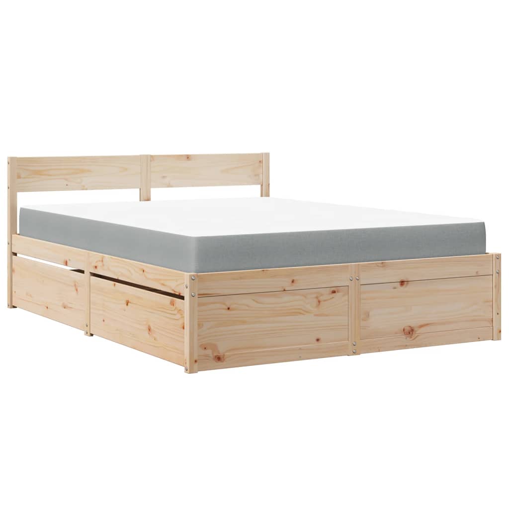 Lit avec tiroirs et matelas 140x200 cm bois massif de pin - XIOS