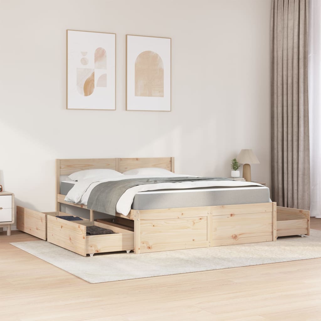 Lit avec tiroirs et matelas 140x200 cm bois massif de pin - XIOS