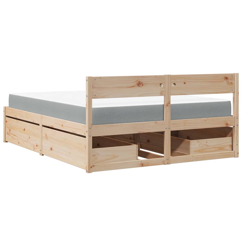 Lit avec tiroirs et matelas 140x200 cm bois massif de pin - XIOS