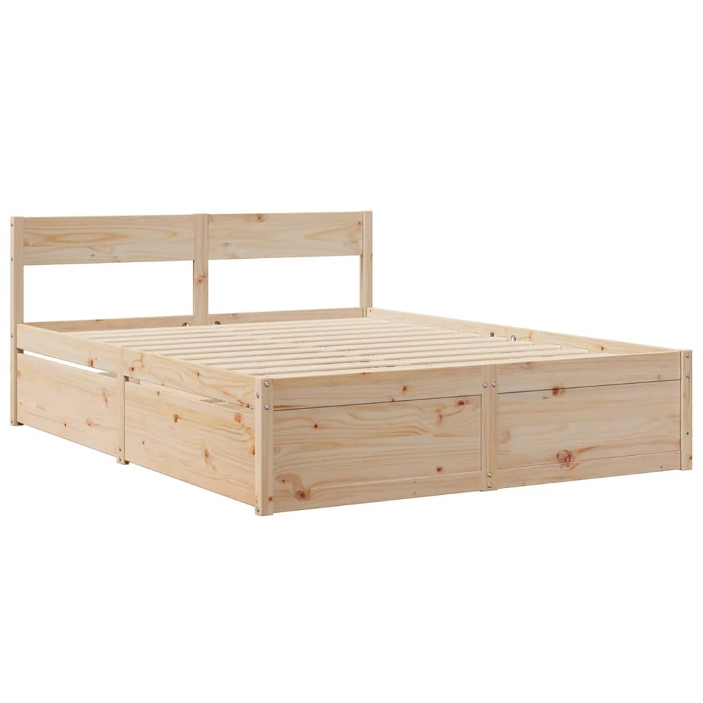 Lit avec tiroirs et matelas 140x200 cm bois massif de pin - XIOS