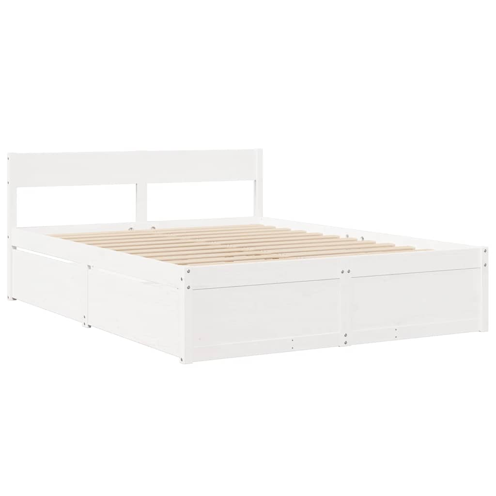 Lit avec tiroirs et matelas blanc 140x200 cm bois massif de pin