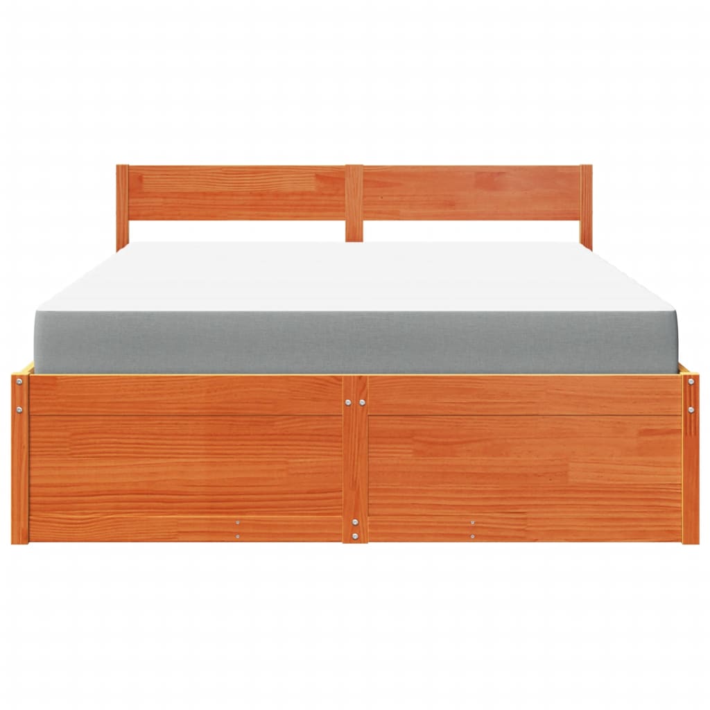 Lit avec tiroirs/matelas cire marron 140x200 cm bois massif pin - XIOS