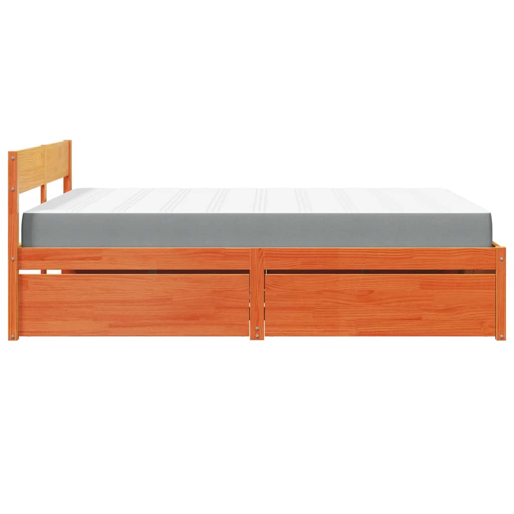 Lit avec tiroirs/matelas cire marron 140x200 cm bois massif pin - XIOS