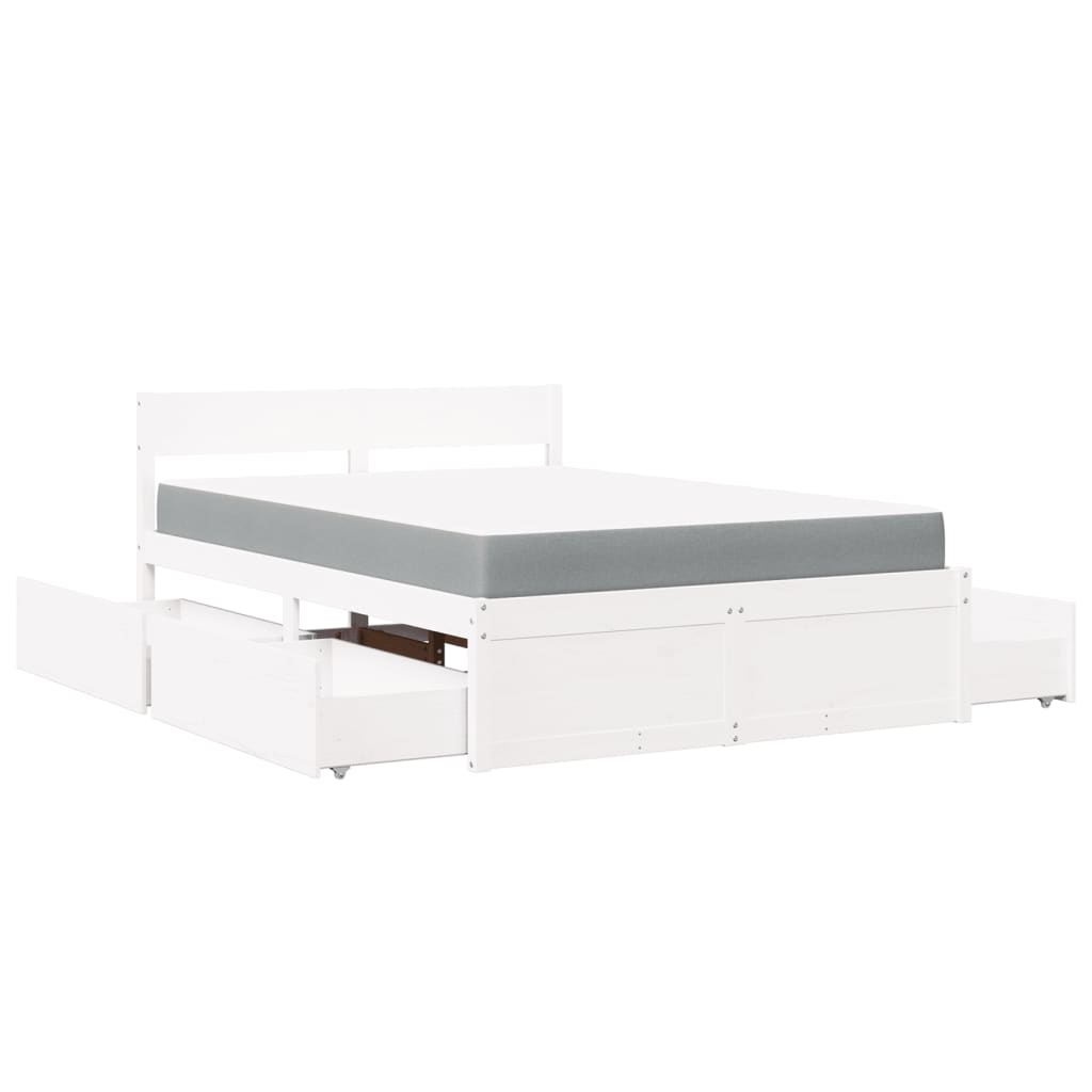 Lit avec tiroirs et matelas blanc 120x200 cm bois massif de pin - XIOS