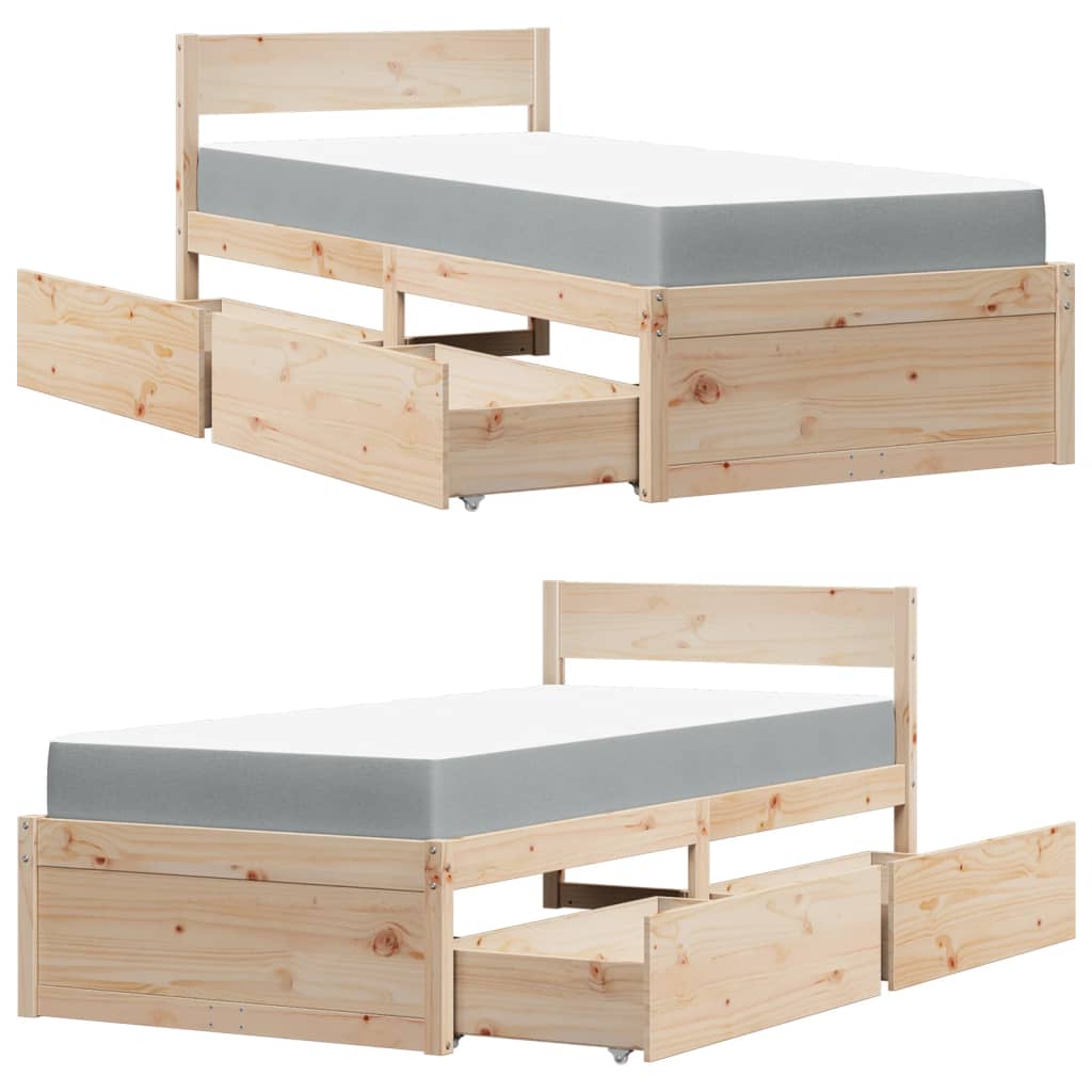Lit avec tiroirs et matelas 100x200 cm bois massif de pin - XIOS