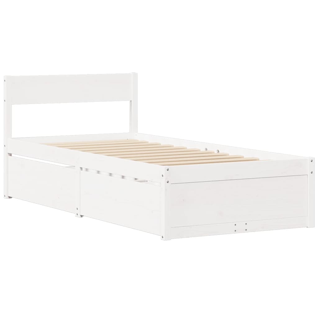 Lit avec tiroirs et matelas blanc 100x200 cm bois massif de pin - XIOS
