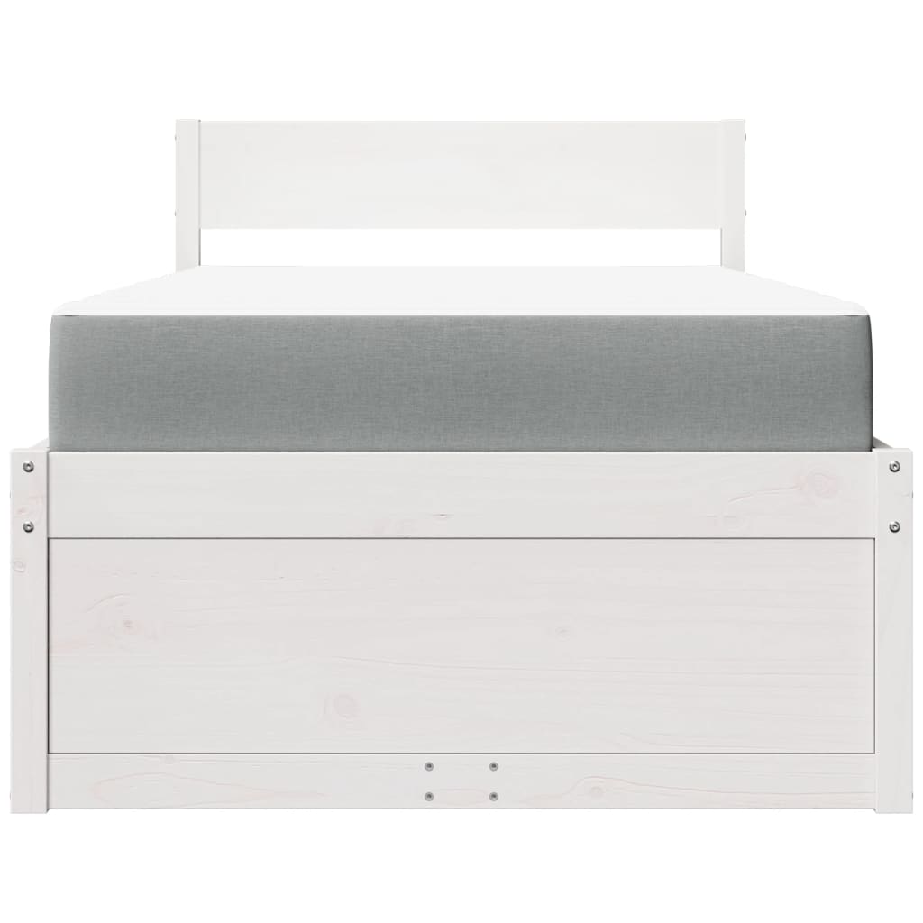 Lit avec tiroirs et matelas blanc 90x200 cm bois massif de pin - XIOS