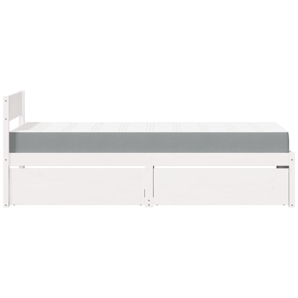 Lit avec tiroirs et matelas blanc 90x200 cm bois massif de pin - XIOS