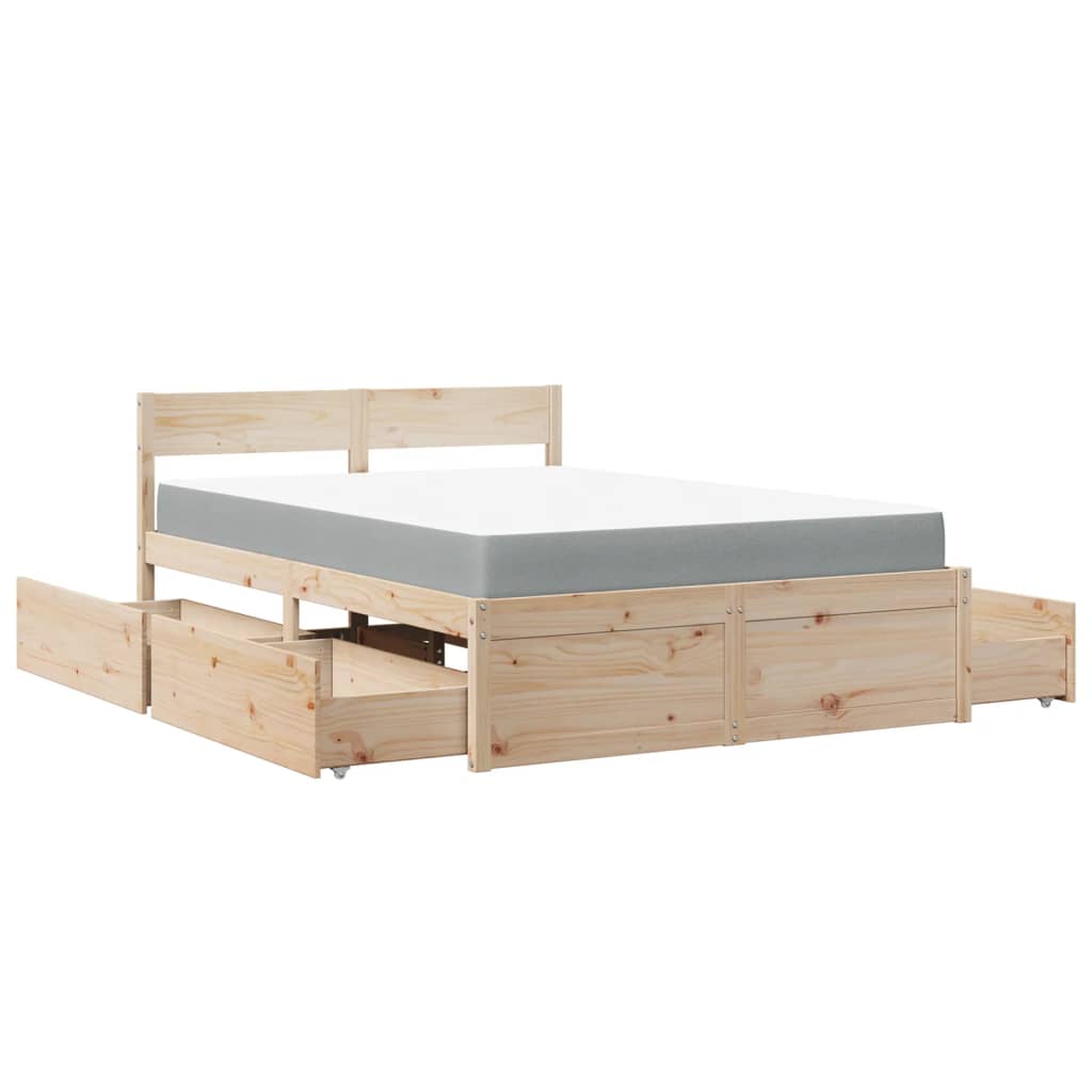 Lit avec tiroirs et matelas 140x190 cm bois massif de pin - XIOS