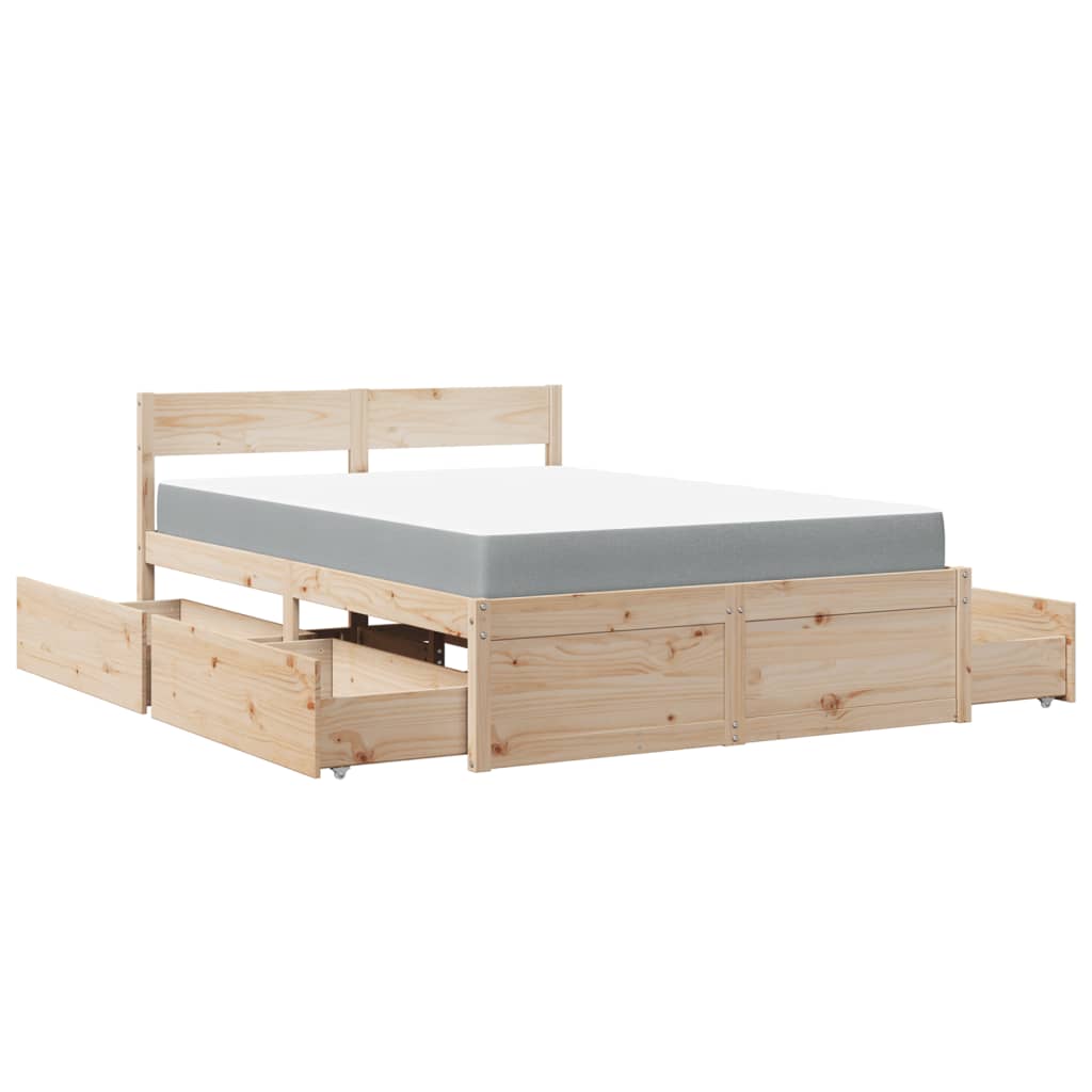 Lit avec tiroirs et matelas 120x190 cm bois massif de pin - XIOS