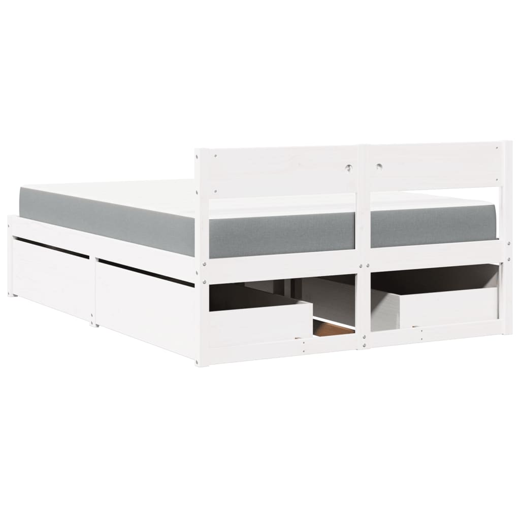 Lit avec tiroirs et matelas blanc 120x190 cm bois massif de pin - XIOS