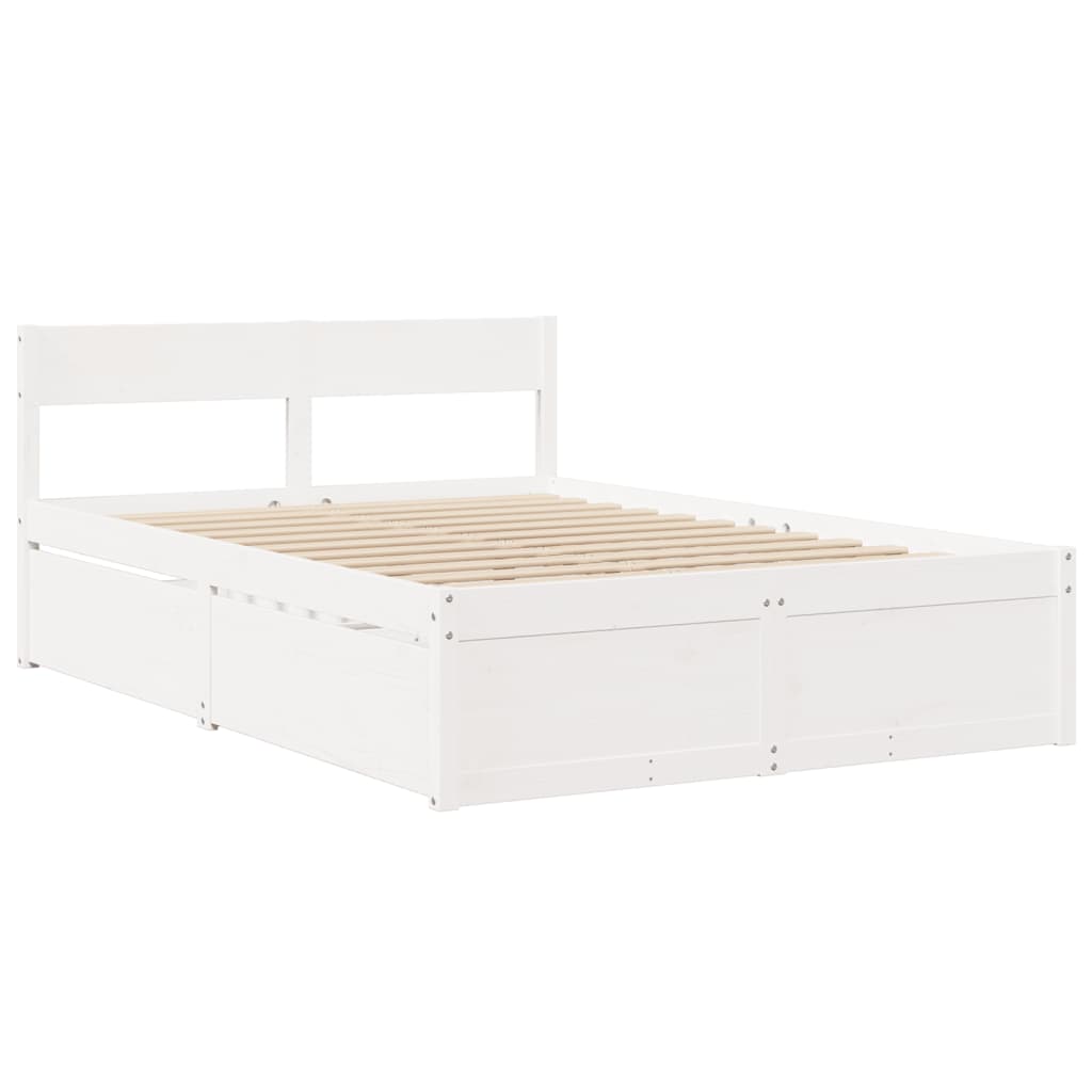 Lit avec tiroirs et matelas blanc 120x190 cm bois massif de pin - XIOS